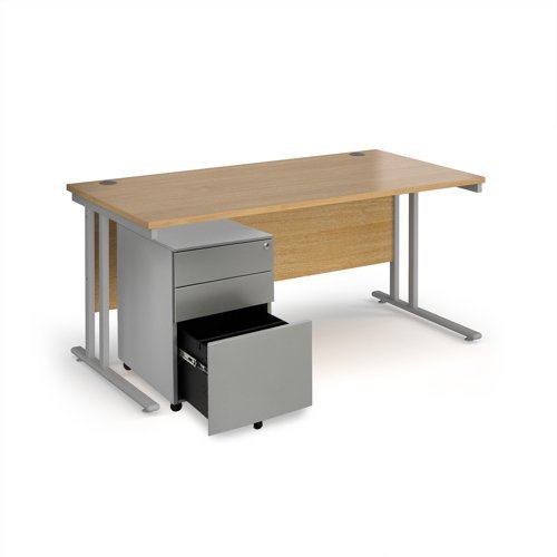 Maestro 25 bundle straight 1600 desk silver leg frame and silver steel ped - Oak - SBS16O