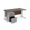 Maestro 25 bundle straight 1600 desk silver leg frame and silver steel ped - Walnut - SBS16W