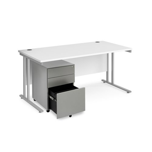 Maestro 25 bundle straight 1600 desk silver leg frame and silver steel ped - White - SBS16WH