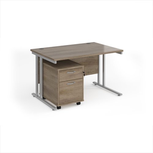 Maestro 25 straight desk 1200mm x 800mm with silver cantilever frame and 2 drawer pedestal - Nebraska Oak - SBS212NO
