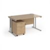 Maestro 25 straight desk 1400mm x 800mm with silver cantilever frame and 2 drawer pedestal - Kendal Oak - SBS214KO