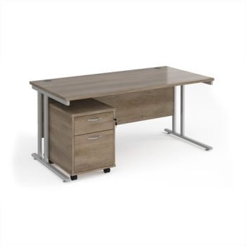 Maestro 25 straight desk 1600mm x 800mm with silver cantilever frame and 2 drawer pedestal - Nebraska Oak - SBS216NO