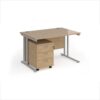Maestro 25 straight desk 1200mm x 800mm with silver cantilever frame and 3 drawer pedestal - Kendal Oak - SBS312KO