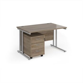 Maestro 25 straight desk 1200mm x 800mm with silver cantilever frame and 3 drawer pedestal - Nebraska Oak - SBS312NO