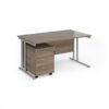 Maestro 25 straight desk 1400mm x 800mm with silver cantilever frame and 3 drawer pedestal - Nebraska Oak - SBS314NO