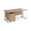 Maestro 25 straight desk 1600mm x 800mm with silver cantilever frame and 3 drawer pedestal - Kendal Oak - SBS316KO