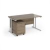 Maestro 25 straight desk 1400mm x 800mm with white cantilever frame and 2 drawer pedestal - Nebraska Oak - SBWH214NO