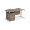 Maestro 25 straight desk 1400mm x 800mm with white cantilever frame and 3 drawer pedestal - Nebraska Oak - SBWH314NO