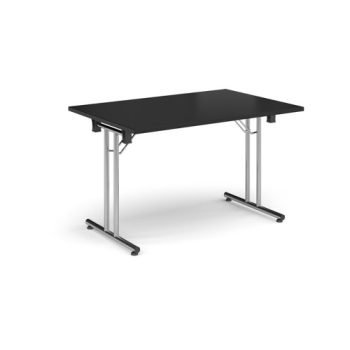 Rectangular folding leg table with chrome legs and straight foot rails 1200mm x 800mm - Black - SFL1200-C-BK