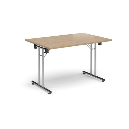 Rectangular folding leg table with chrome legs and straight foot rails 1200mm x 800mm - Kendal Oak - SFL1200-C-KO