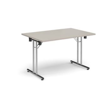 Rectangular folding leg table with chrome legs and straight foot rails 1200mm x 800mm - Light Grey - SFL1200-C-LG