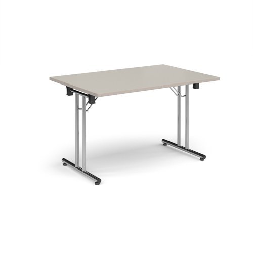 Rectangular folding leg table with chrome legs and straight foot rails 1200mm x 800mm - Light Grey - SFL1200-C-LG