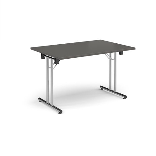 Rectangular folding leg table with chrome legs and straight foot rails 1200mm x 800mm - Onyx Grey - SFL1200-C-OG