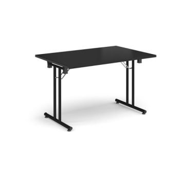Rectangular folding leg table with black legs and straight foot rails 1200mm x 800mm - Black - SFL1200-K-BK