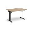 Rectangular folding leg table with black legs and straight foot rails 1200mm x 800mm - Kendal Oak - SFL1200-K-KO