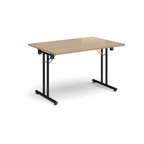 Rectangular folding leg table with black legs and straight foot rails 1200mm x 800mm - Kendal Oak - SFL1200-K-KO