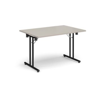 Rectangular folding leg table with black legs and straight foot rails 1200mm x 800mm - Light Grey - SFL1200-K-LG