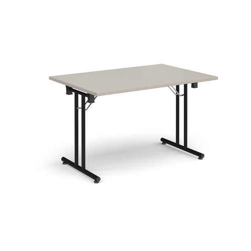 Rectangular folding leg table with black legs and straight foot rails 1200mm x 800mm - Light Grey - SFL1200-K-LG