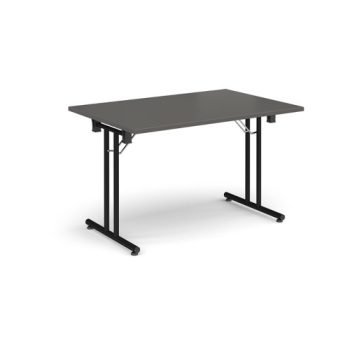 Rectangular folding leg table with black legs and straight foot rails 1200mm x 800mm - Onyx Grey - SFL1200-K-OG