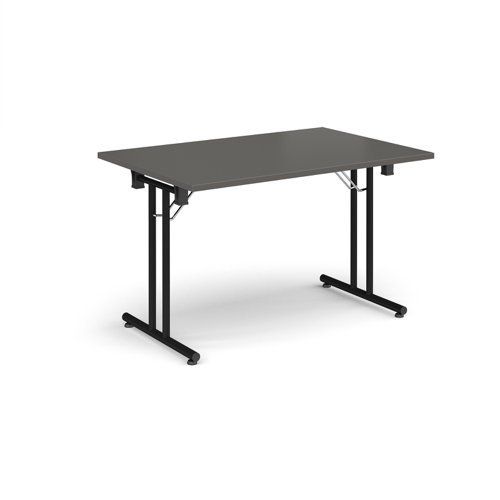 Rectangular folding leg table with black legs and straight foot rails 1200mm x 800mm - Onyx Grey - SFL1200-K-OG