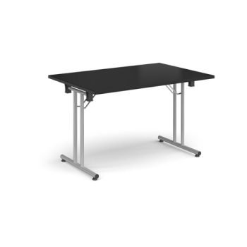 Rectangular folding leg table with silver legs and straight foot rails 1200mm x 800mm - Black - SFL1200-S-BK