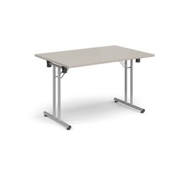 Rectangular folding leg table with silver legs and straight foot rails 1200mm x 800mm - Light Grey - SFL1200-S-LG