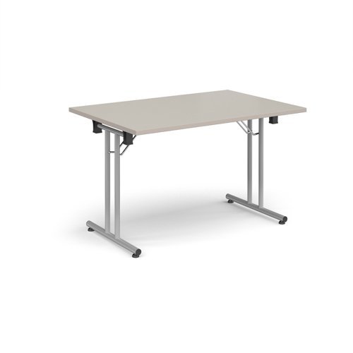 Rectangular folding leg table with silver legs and straight foot rails 1200mm x 800mm - Light Grey - SFL1200-S-LG