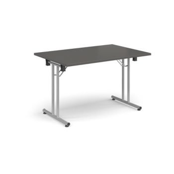 Rectangular folding leg table with silver legs and straight foot rails 1200mm x 800mm - Onyx Grey - SFL1200-S-OG