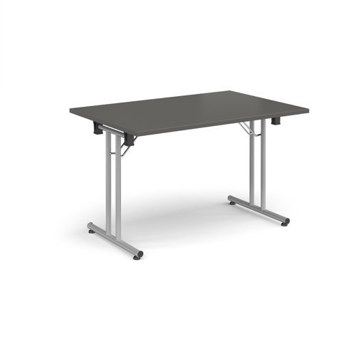 Rectangular folding leg table with silver legs and straight foot rails 1200mm x 800mm - Onyx Grey - SFL1200-S-OG