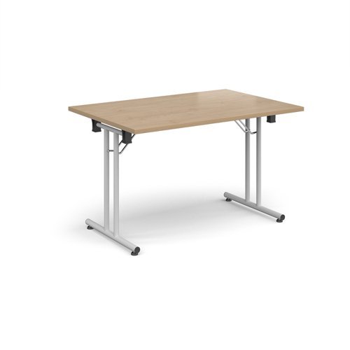 Rectangular folding leg table with white legs and straight foot rails 1200mm x 800mm - Kendal Oak - SFL1200-WH-KO