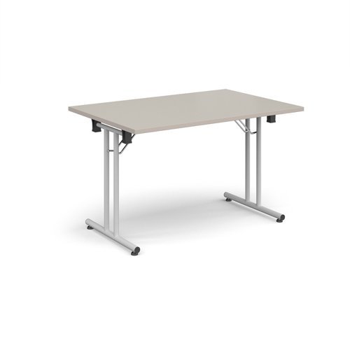 Rectangular folding leg table with white legs and straight foot rails 1200mm x 800mm - Light Grey - SFL1200-WH-LG
