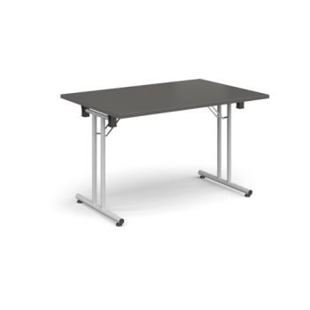 Rectangular folding leg table with white legs and straight foot rails 1200mm x 800mm - Onyx Grey - SFL1200-WH-OG
