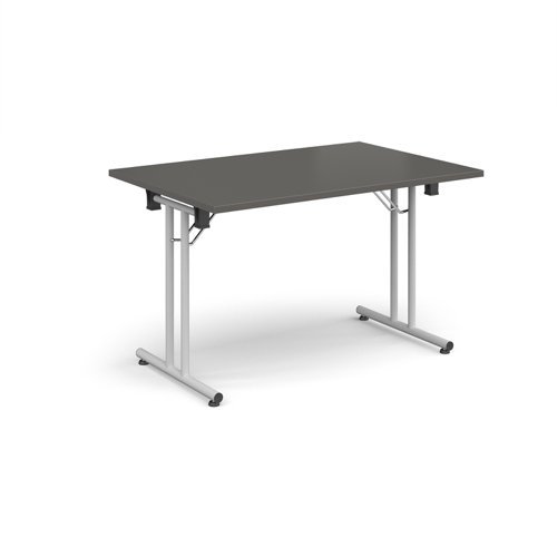 Rectangular folding leg table with white legs and straight foot rails 1200mm x 800mm - Onyx Grey - SFL1200-WH-OG