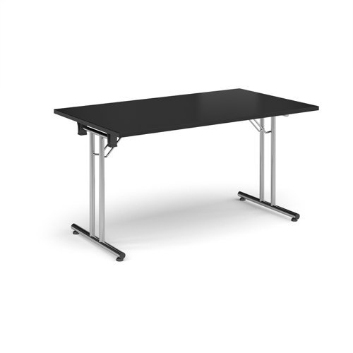 Rectangular folding leg table with chrome legs and straight foot rails 1400mm x 800mm - Black - SFL1400-C-BK