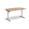 Rectangular folding leg table with chrome legs and straight foot rails 1400mm x 800mm - Kendal Oak - SFL1400-C-KO