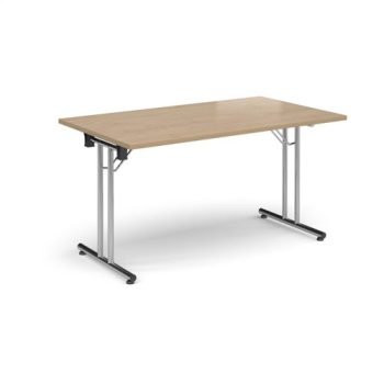 Rectangular folding leg table with chrome legs and straight foot rails 1400mm x 800mm - Kendal Oak - SFL1400-C-KO
