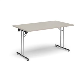 Rectangular folding leg table with chrome legs and straight foot rails 1400mm x 800mm - Light Grey - SFL1400-C-LG