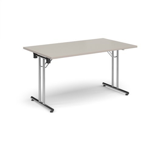 Rectangular folding leg table with chrome legs and straight foot rails 1400mm x 800mm - Light Grey - SFL1400-C-LG