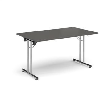 Rectangular folding leg table with chrome legs and straight foot rails 1400mm x 800mm - Onyx Grey - SFL1400-C-OG