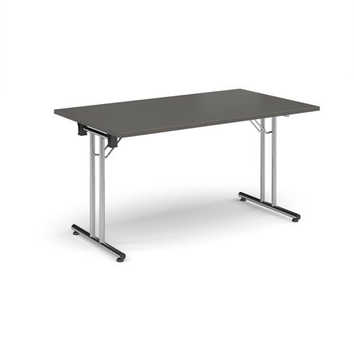 Rectangular folding leg table with chrome legs and straight foot rails 1400mm x 800mm - Onyx Grey - SFL1400-C-OG