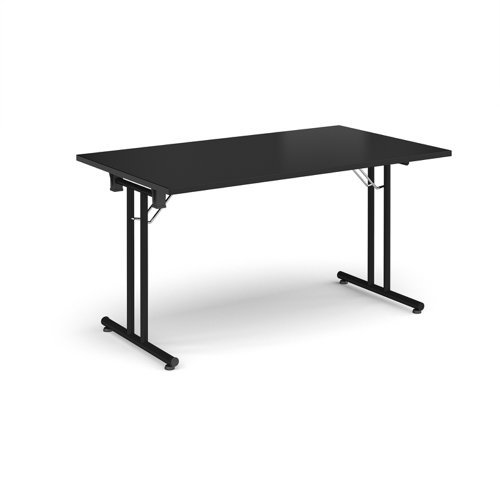 Rectangular folding leg table with black legs and straight foot rails 1400mm x 800mm - Black - SFL1400-K-BK