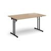 Rectangular folding leg table with black legs and straight foot rails 1400mm x 800mm - Kendal Oak - SFL1400-K-KO