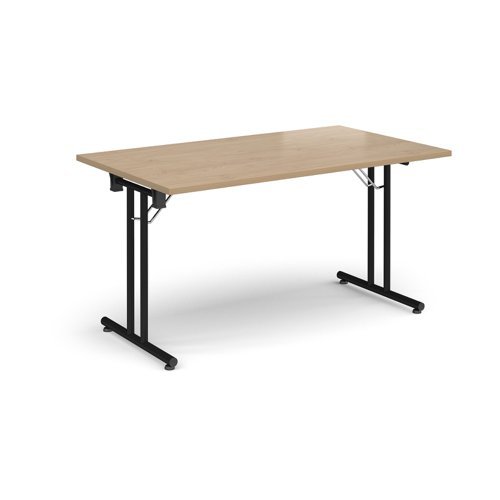 Rectangular folding leg table with black legs and straight foot rails 1400mm x 800mm - Kendal Oak - SFL1400-K-KO
