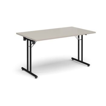 Rectangular folding leg table with black legs and straight foot rails 1400mm x 800mm - Light Grey - SFL1400-K-LG