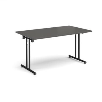 Rectangular folding leg table with black legs and straight foot rails 1400mm x 800mm - Onyx Grey - SFL1400-K-OG
