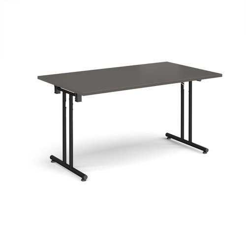 Rectangular folding leg table with black legs and straight foot rails 1400mm x 800mm - Onyx Grey - SFL1400-K-OG