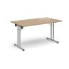 Rectangular folding leg table with silver legs and straight foot rails 1400mm x 800mm - Kendal Oak - SFL1400-S-KO