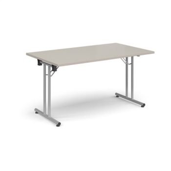 Rectangular folding leg table with silver legs and straight foot rails 1400mm x 800mm - Light Grey - SFL1400-S-LG