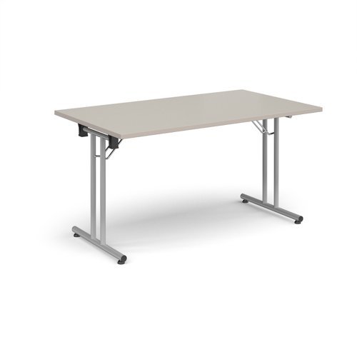 Rectangular folding leg table with silver legs and straight foot rails 1400mm x 800mm - Light Grey - SFL1400-S-LG