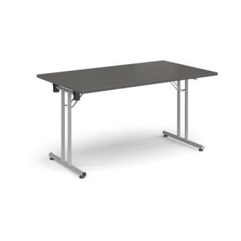 Rectangular folding leg table with silver legs and straight foot rails 1400mm x 800mm - Onyx Grey - SFL1400-S-OG